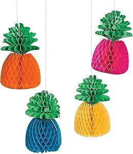 Fun Express - Bright Pineapple Hanging Lanterns - Party Decor - Hanging Decor - Lanterns - 4 Pieces