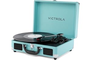Victrola Journey II (2025 Model) – Bluetooth Suitcase Record Player – Built-in Stereo Speakers with Enhanced Bass, 3-Speed Turntable, Bluetooth Input and Output, RCA & Headphone Outputs (Turquoise)
