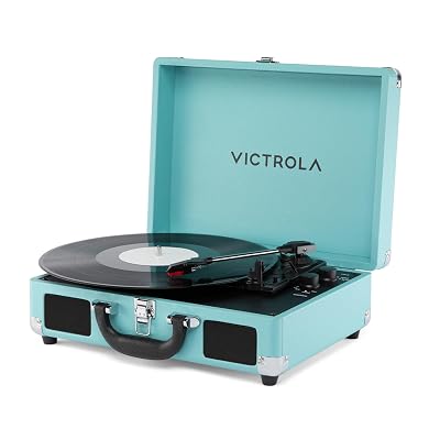 Victrola Journey II (2025 Model) – Bluetooth Suitcase Record Player – Built-in Stereo Speakers with Enhanced Bass, 3-Speed Turntable, Bluetooth Input and Output, RCA & Headphone Outputs (Turquoise)