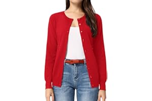 GRACE KARIN Women's Long Sleeve Button Down Crew Neck Classic Sweater Knit Cardigan