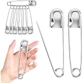 AZUREAL 5 Inch Jumbo Oversized Safety Pins 7P, Giant Heavy Duty Stainless Steel Extra Large Safety Pins, for Blanket Leather Canvas Outdoor Craft Laundry (Silver)