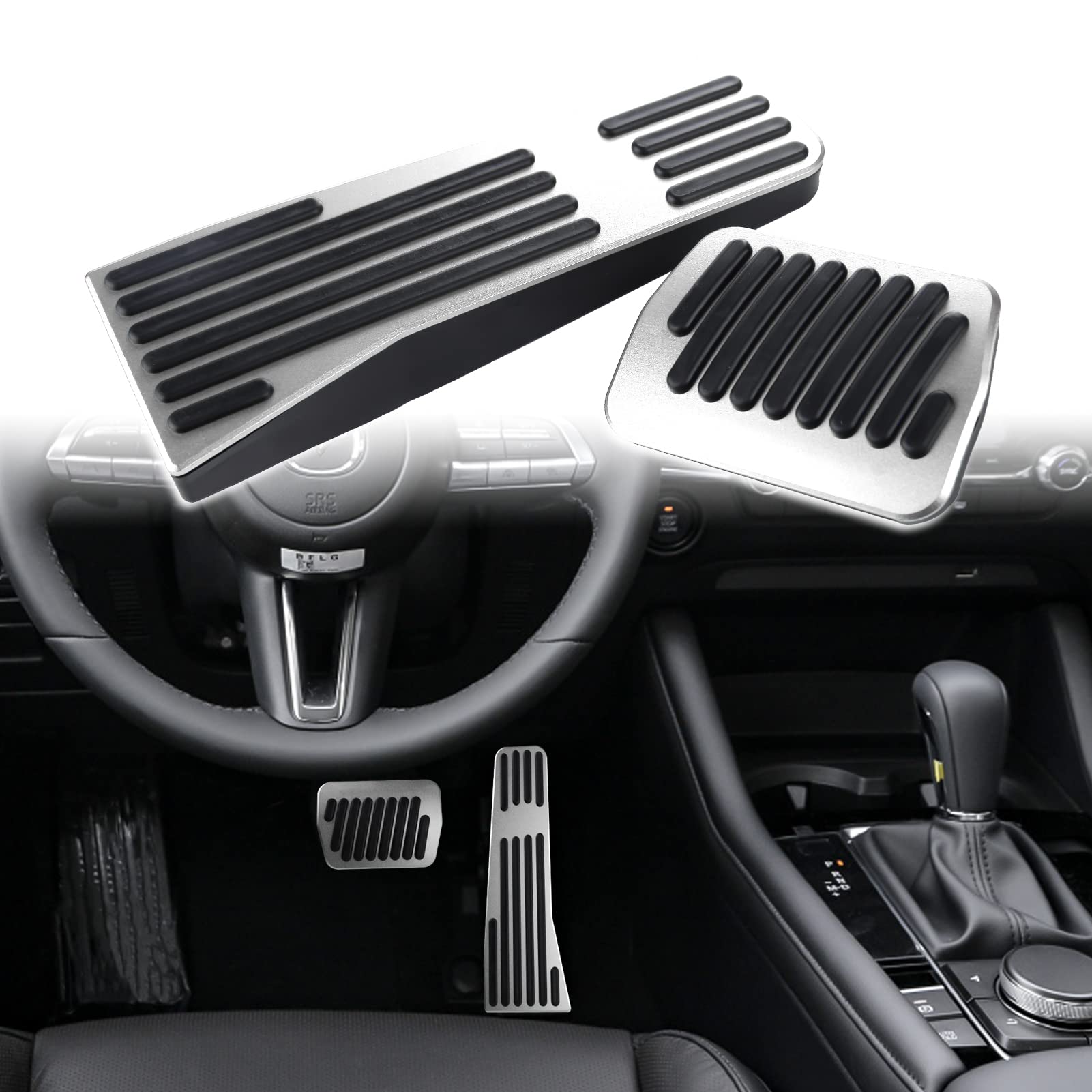 for Mazda 3 CX-30 MX-30 CX-50 CX-90 Accessories Sporty Anti-Slip Auto Car Interior Foot Pedal Covers Rest Brake Gas Accelerator Pedal Pads -Silver