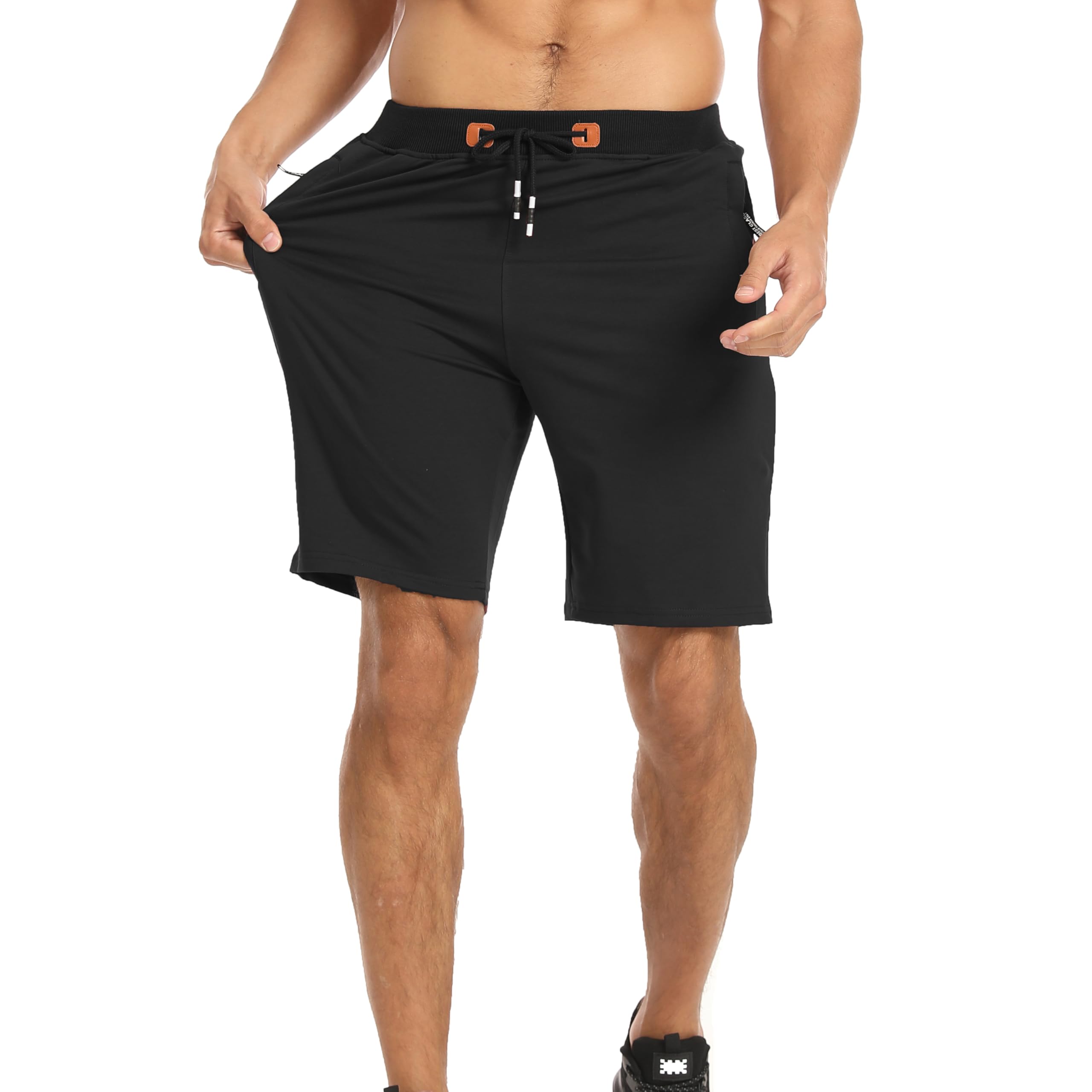 JustSun Sport Shorts Herren Kurze Hose Sommer beiläufig Baumwolle Elastische Taille Sweat Shorts Schwarz Small 5