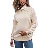 novachic Maternity Oversized Turtleneck Sweatshirt for Women Buttons Shirts Long Sleeve Tops as clothing with Side Pockets