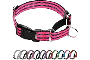 JOYEEIIOO Martingale Dog Collar, Adjustable Nylon Reflective Collar with Quick Release Buckle (Hot Pink, Large)