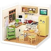 Rolife DIY Miniature Plastic House Building Set Toys Playset with LED Suitable for Mini Figures Construction Toys Diorama Kit Gifts for Teens Adults (Happy Meals Kitchen)