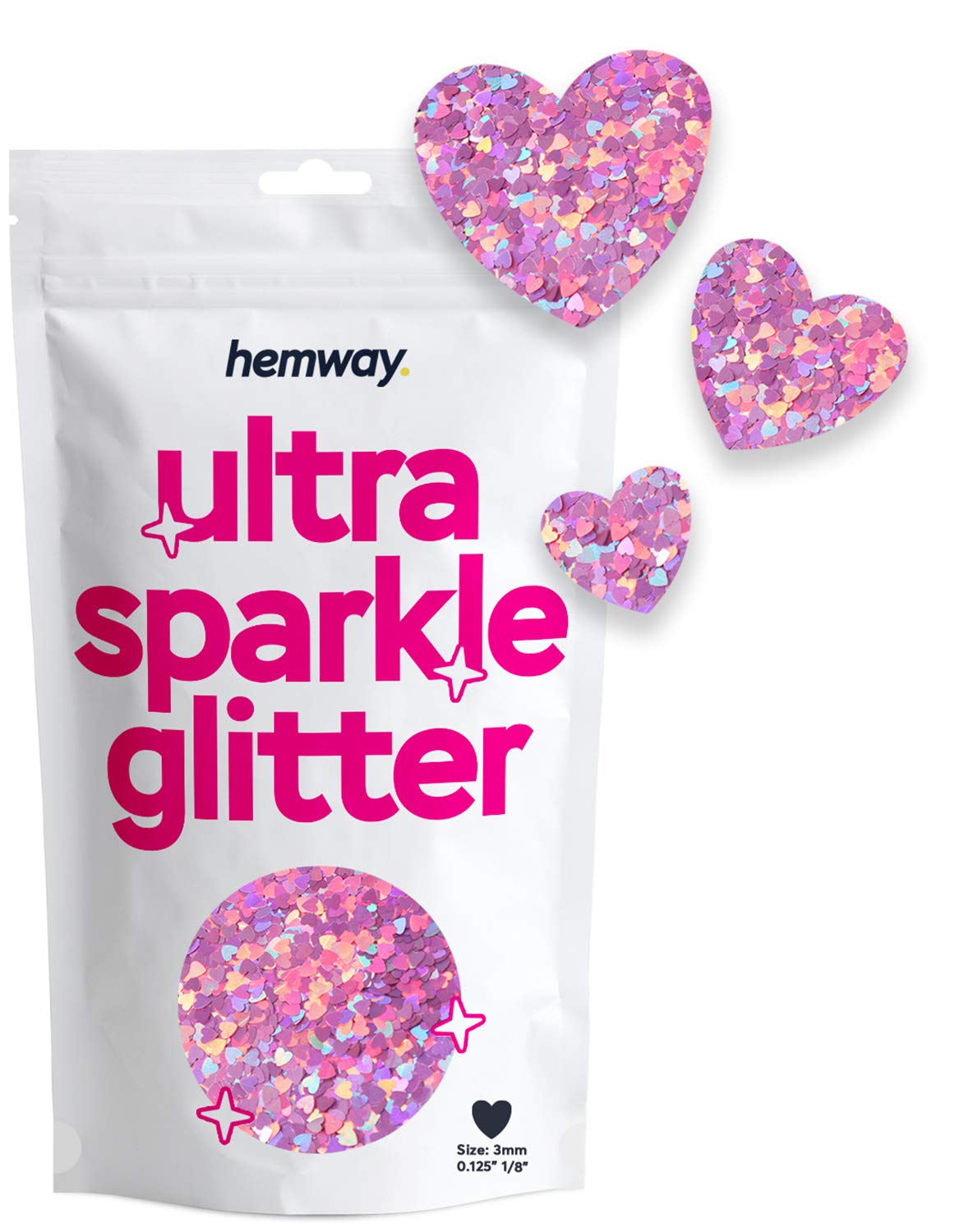 Hemway Ultra Sparkle Glitter Heart Shape, 50g, Pink Holographic | Shaped Glitter for Arts & Crafts, Nail Art, Crafting, Card Making, Sparkle Decoration