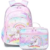 Abshoo Cute Kids Backpack For Girls Kindergarten Elementary Unicorn School Backpacks Set with Lunch Box (Unicorn Rainbow)