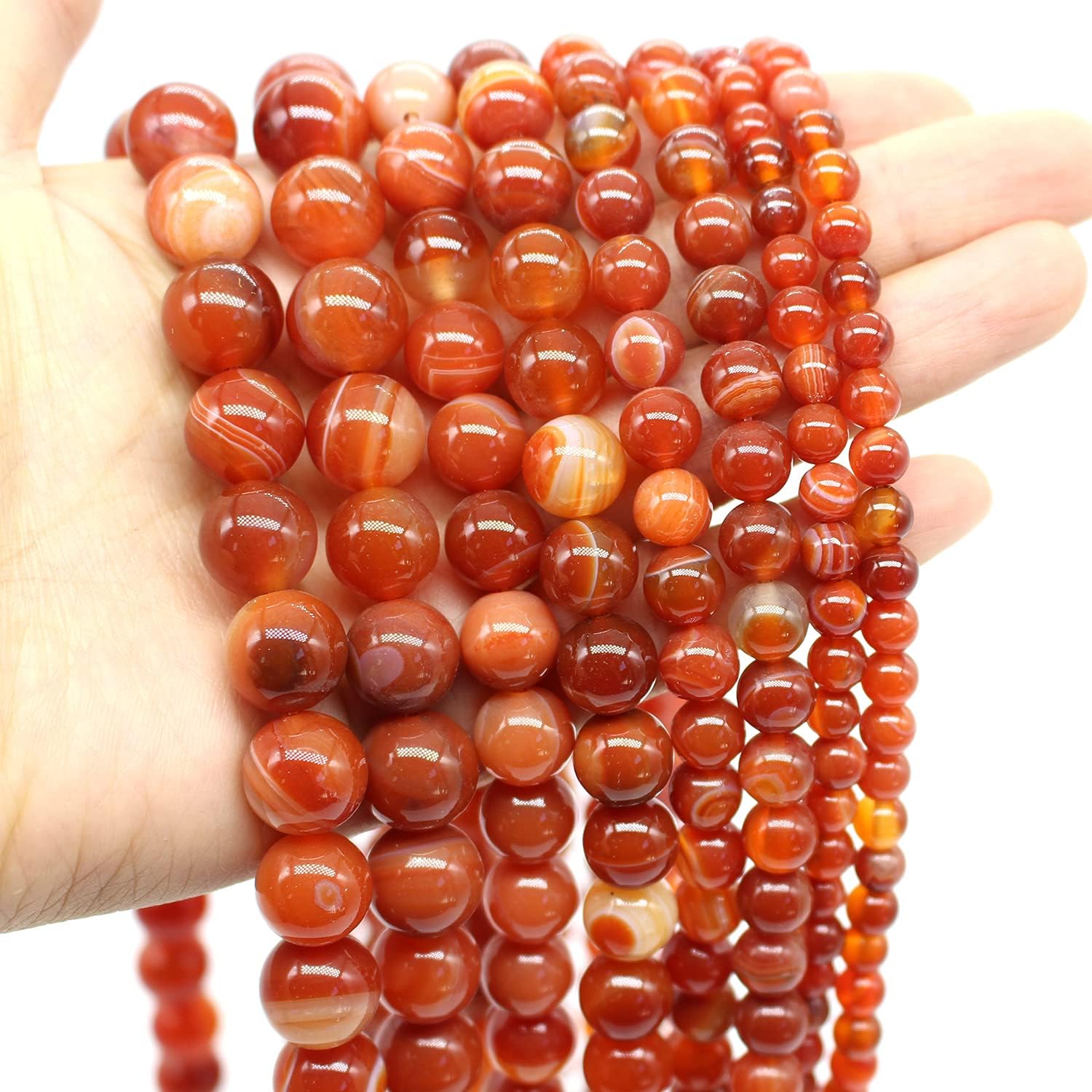 Oameusa Natural Round Smooth 8mm Striped Agate Beads Gemstone Loose Beads Agate Beads for Jewelry Making 15" 1 Strand per Bag-Wholesale