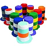 Fun Express Party Hats for Adults - 12 Colorful Striped Felt Stovepipe Hats | Crazy Silly Birthday Party Headwear for Halloween, Carnival & Holiday Events | Premium Tall Top Hat Collection