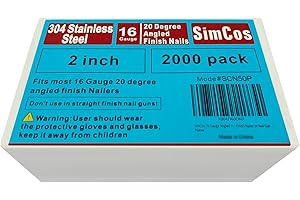 SimCos 16 Gauge Angled Finish Nails 304 Stainless Steel, (1-1/4", 1-1/2", 2", 2-1/2"), 20-Degree,Assorted Size Project Pack for Pneumatic, Electric Finish Nailer or Nail Gun (2 inch)