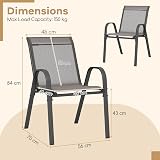 TANGZON Garden Chairs Set of 2 4 Stackable Outdoor Armchairs Grey view 3