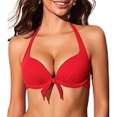 DOBREVA Women's Underwire Push Up Bikini Top Halter Bathing Suit Tops Sexy Supportive Swimsuits - Bra Sizes
