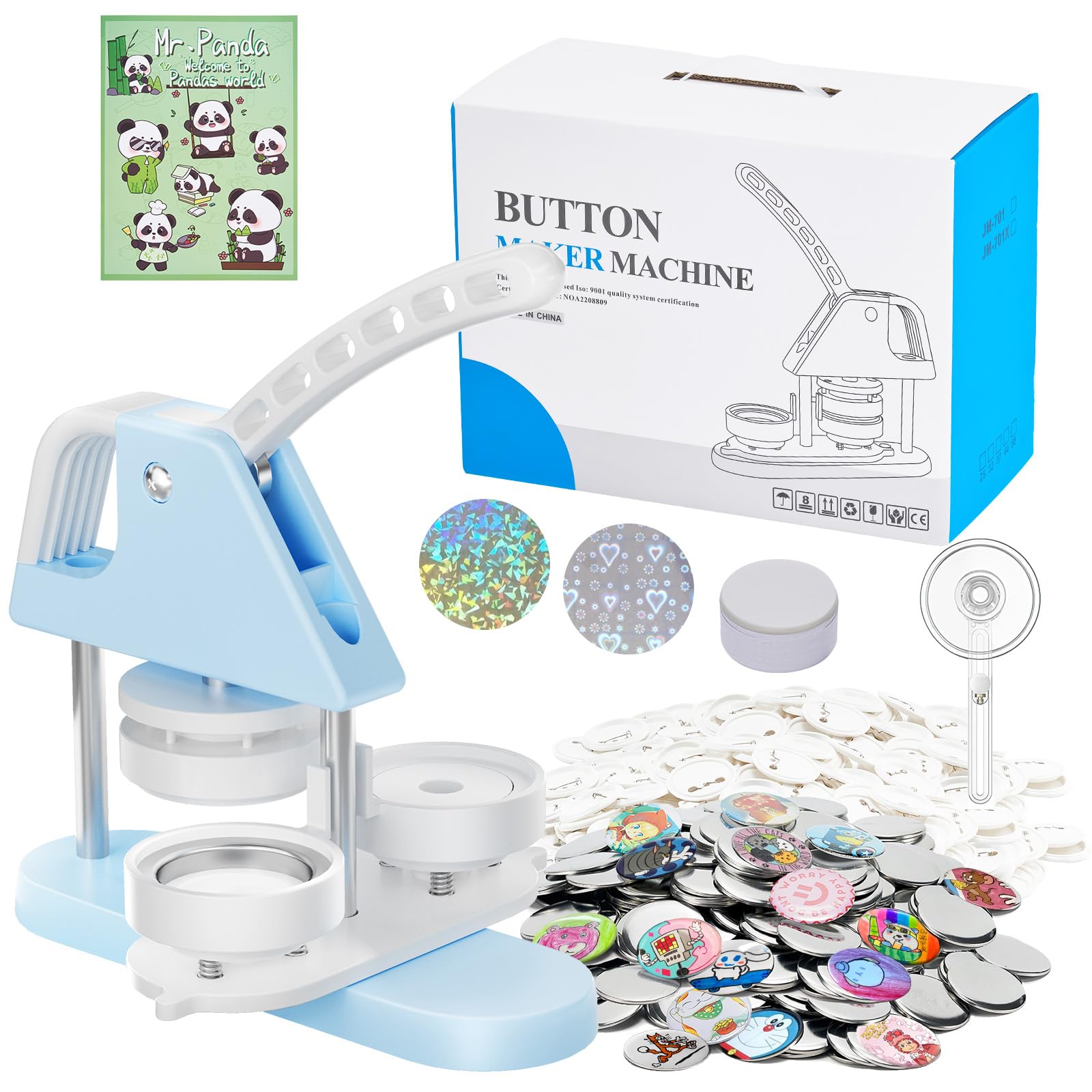 Photo 1 of Alldeer Máquina de Botones 57 mm, Set Completo Máquina de Botones, Button Maker 2.28 in (Aproximadamente 2.25 in), Prensa de Botones Robusta con 6 Películas Flash Láser, Pin Machine with 100 Pieces