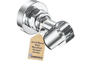 HammerHead Showers® Solid Metal Handheld Shower Head Holder Wall Mount – Chrome – Adjustable Screw Mounted Shower Wand Holder with Pivot Ball – Shower Hose Holder, Fits Most Handheld Shower Heads