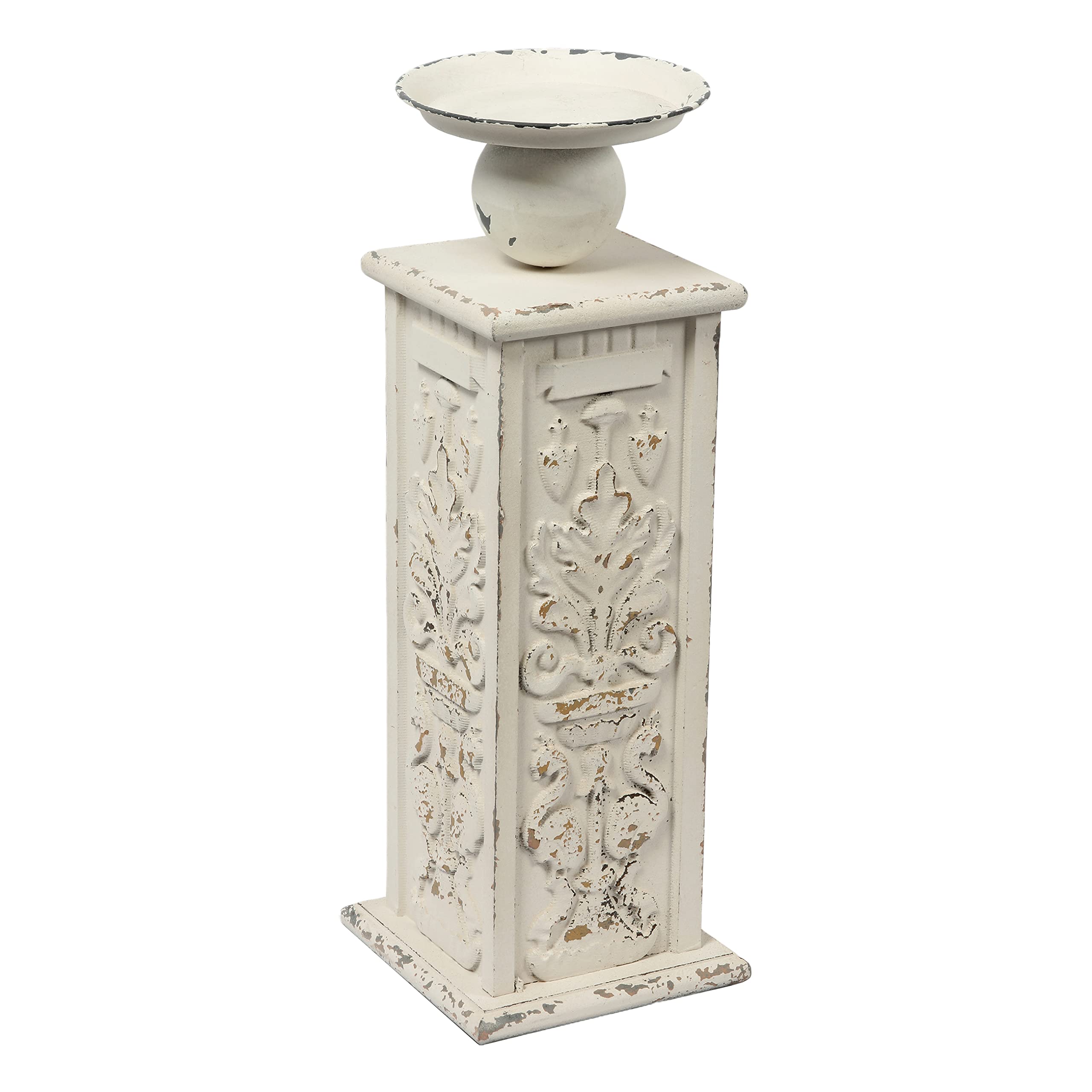 Photo 1 of 18" Tall Floor Candle Holders for Pillar Candles, Handmade White Large Solid Wood Candle Holder Handcarving Distressed Finish, Decorative Farmhouse Candle Stand for Home Wedding Housewarming Decor