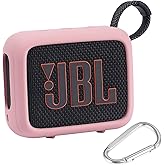 BEAUDOM Silicone Case Compatible with JBL GO 4 Portable Bluetooth Speaker Scratch-Resistant Carrying Case with Carabiner and Lanyard (Pink)