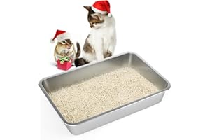 LIHONG Large Size Stainless Steel Litter Box for Cat and Rabbit,Metal Litter Box for Pet,Non Slip Rubber Absorbs Odor Kitty Cat Litter Pan, Easy to Clean 20L''×14W''×4H''