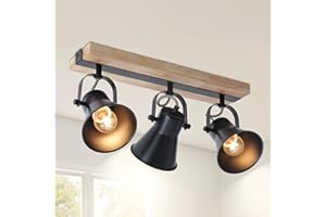 3-Lights Track Lighting Fixtures Ceiling，Farmhouse Wood Flush Mount Ceiling Light, Multi-Directional Kitchen Sink Light, Rust