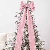 Bunny Chorus Christmas Tree Decorations: Large Pink Velvet Bow Christmas Tree Topper with Long Streamers, Elegant Pink Plush Bowknots for Xmas Garland Fireplace, Kids Home School Office Party Décor