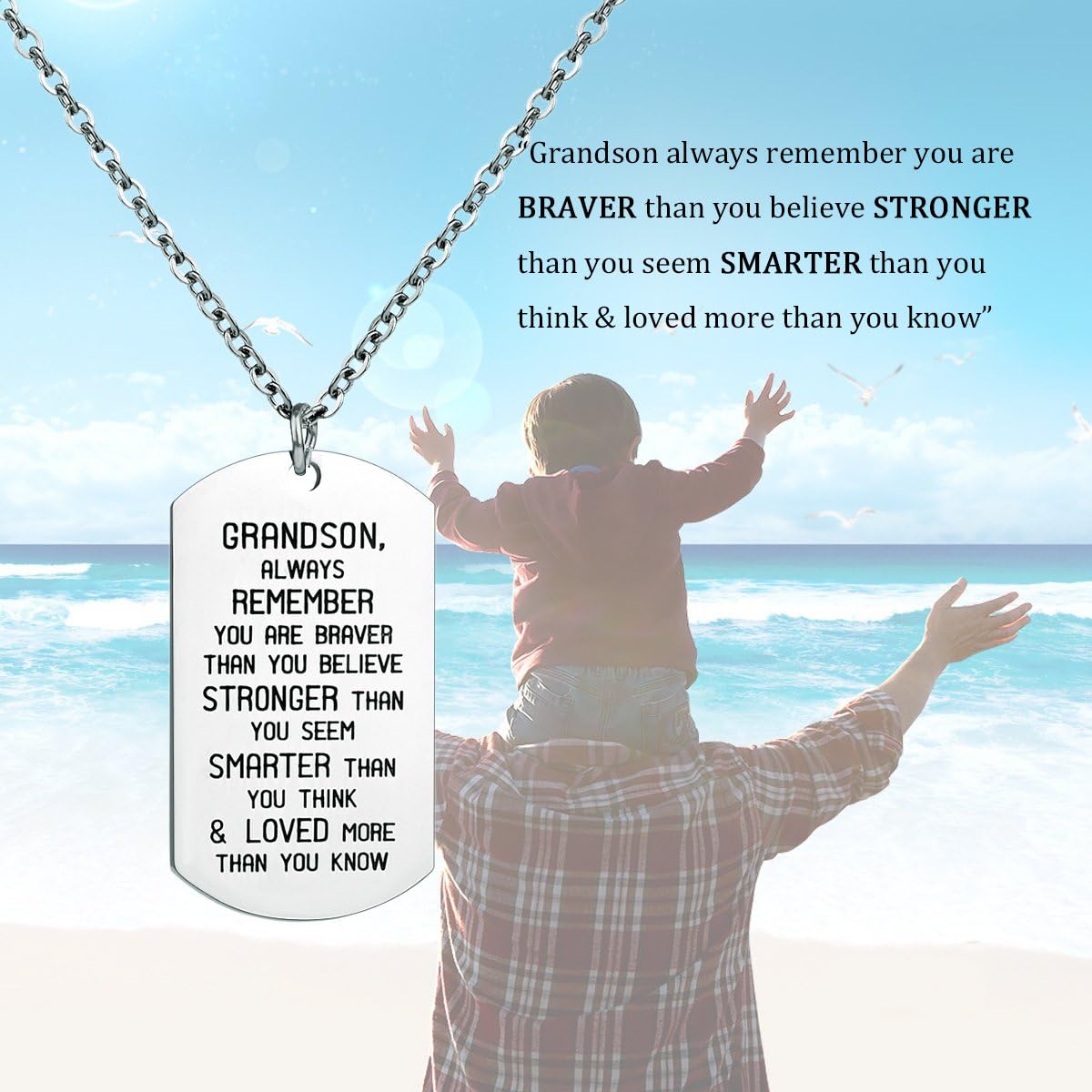 danjie to My Grandson Dog Tag Military Stainless Steel Pendant Necklace Grandson Always Remember You are Braver Stronger Smarter Than You Think: Jewelry