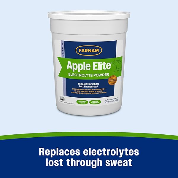 FARNAM APPLE ELITE HORSE ELECTROLYTES POWDER SUPPLEMENT, REPLACES VITAL MINERALS, ENCOURAGES HYDRATION, SUGAR-FREE, CONTAINS SODIUM, POTASSIUM, CALCIUM & MAGNESIUM, APPLE FLAVORED, 5 LB