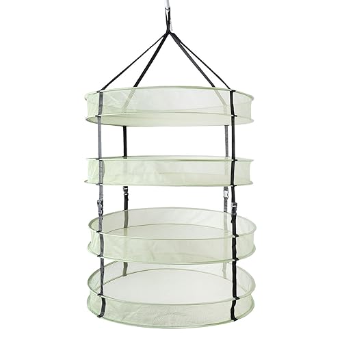 iPower 2ft 4Layer Green Mesh Hanging Herb Drying Rack Dry Net With Foldable Heavy Rings, Collapsible Hydroponic plant Bud Heavy Duty Hang Dryer Net