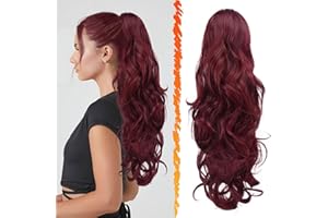 BARSDAR Red Ponytail Extension - 20 Inch Wavy Drawstring Ponytail Hair Extensions for Women - Curly Wavy Synthetic Clip in Fa