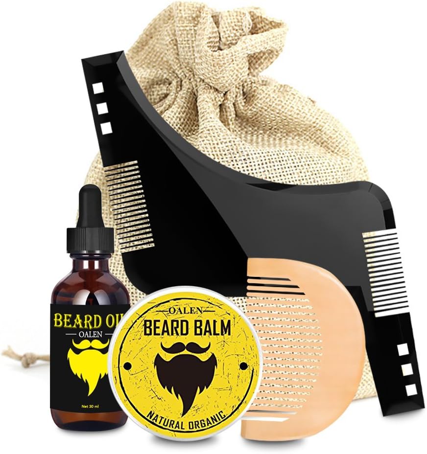 Tosun Beard Kit for Mens Grooming and Beard Care,Beard Oil/Balm,Beard Shaping Tool,Beard Comb Set Gift for Men/Husband/Father(4 Pack)