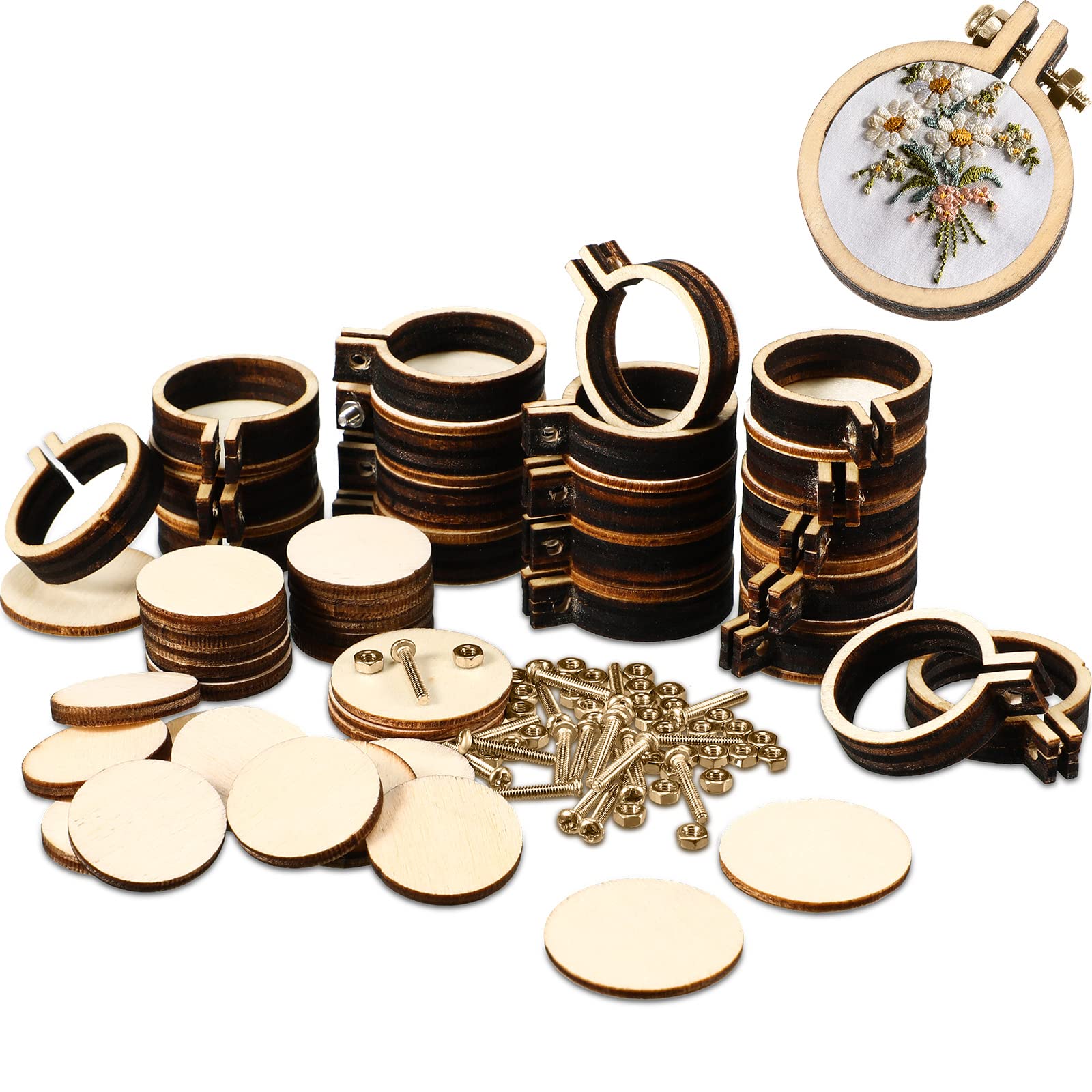Photo 1 of Jetec 20 Pieces 1 Inch Mini Embroidery Hoops Wooden Small Tiny Embroidery Hoops Adjustable Circle Cross Stitch Ring Bulk for Home Ornaments Art Craft Handy Sewing