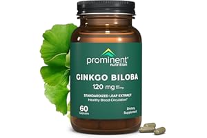 Prominent Nutrition Ginkgo Biloba 120mg - Ginkgo Biloba Leaf Extract, Herbal Supplements to Help Support Memory & Focus- Vegan, Non-GMO, Gluten-Free, Soy-Free, 60 Day Supply