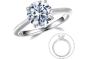 MOOSEA 2CT Moissanite Engagement Rings for Women, Round D Color VVS1 Clarity Lab Created Diamond Rings 14K White Gold Vermeil Solitaire Moissanite Rings for Women Promise Rings for Her Jewelry Gifts