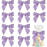 AIMUDI Lavender Satin Ribbon Bows 4.5" Pre-Tied Light Purple Bows for Gift Wrapping Crafts Treat Bags Candy Cake Pops Baby Shower Spring Party Favors- 36 PCs