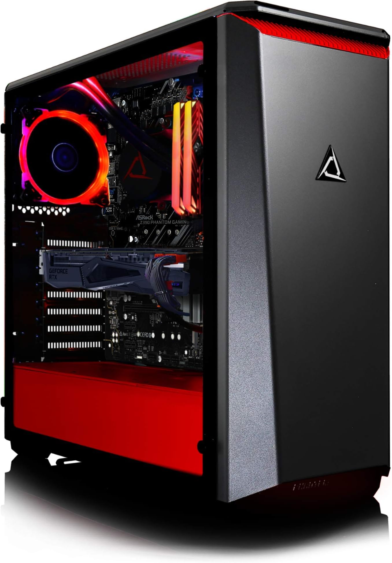 CLX Set Gaming Desktop - Liquid Cooled Intel Core i7-9700KF 3.60GHz 8-Core, Z390 ATX,16GB DDR4 RGB, GeForce RTX 2080 Super 8GB, 1TB M.2 NVMe SSD + 3TB HDD, WiFi, Black/Red Mid-Tower, Windows 10 Home