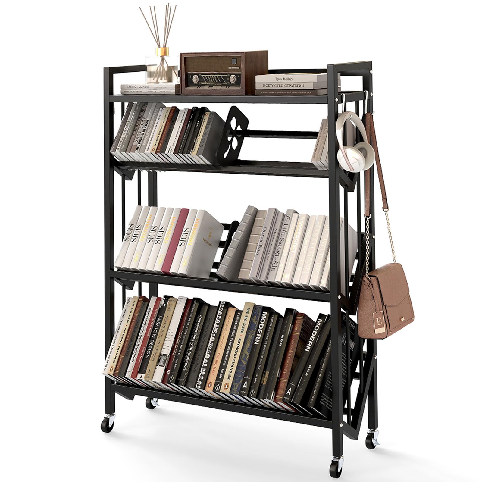 ybaymy Book Carts with Wheels Library Rolling Book