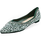 Women‘s Rhinestone Flats Sparkle Pointed Dress Shoes Memory Foam Wedding Work Comfortable Ballet Flats for Prom Evening Business