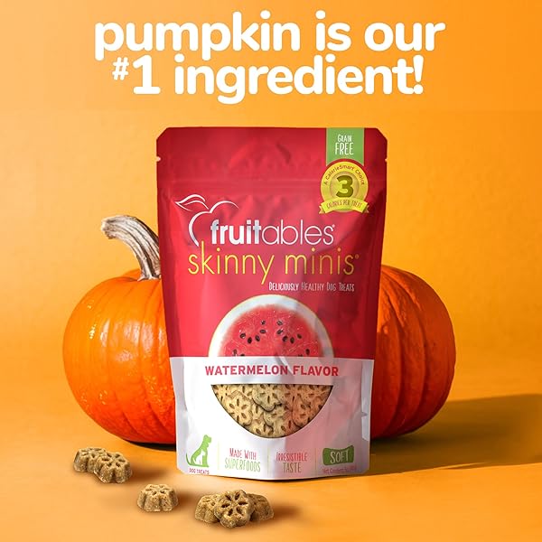 FRUITABLES SKINNY MINIS DOG TREATS, HEALTHY PUMPKIN TREAT FOR DOGS, LOW CALORIE & DELICIOUS, PUPPY TRAINING, NO WHEAT, CORN OR SOY, MADE IN THE USA, WATERMELON FLAVOR, 5OZ