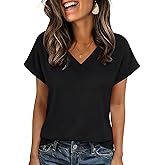Zeagoo Womens Summer Tops Rolled Short Sleeve V Neck Shirts Casual Dressy Business Work Blouses Outfits