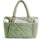BAGSMART Tote Bag for Women, Puffer Tote Bag with Zipper, Large Quilted Shoulder Bag with Compartments for Travel, Work, Gym