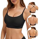 BOUFOR Low Back Bra - Padded Bralette Seamless Bras for Women No Underwire Scoop Neck Convertible Straps Halter Backless Bras