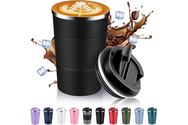 Volhoply 13 oz Stainless Steel Insulated Travel Coffee Mug with Fip Lid,Reusable Double Wall Vacuum Metal Coffee Cup,Portable
