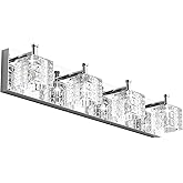 Ralbay Modern LED Chrome Vanity Lights - 4 Lights Crystal Bathroom Light Fixtures Over Mirror