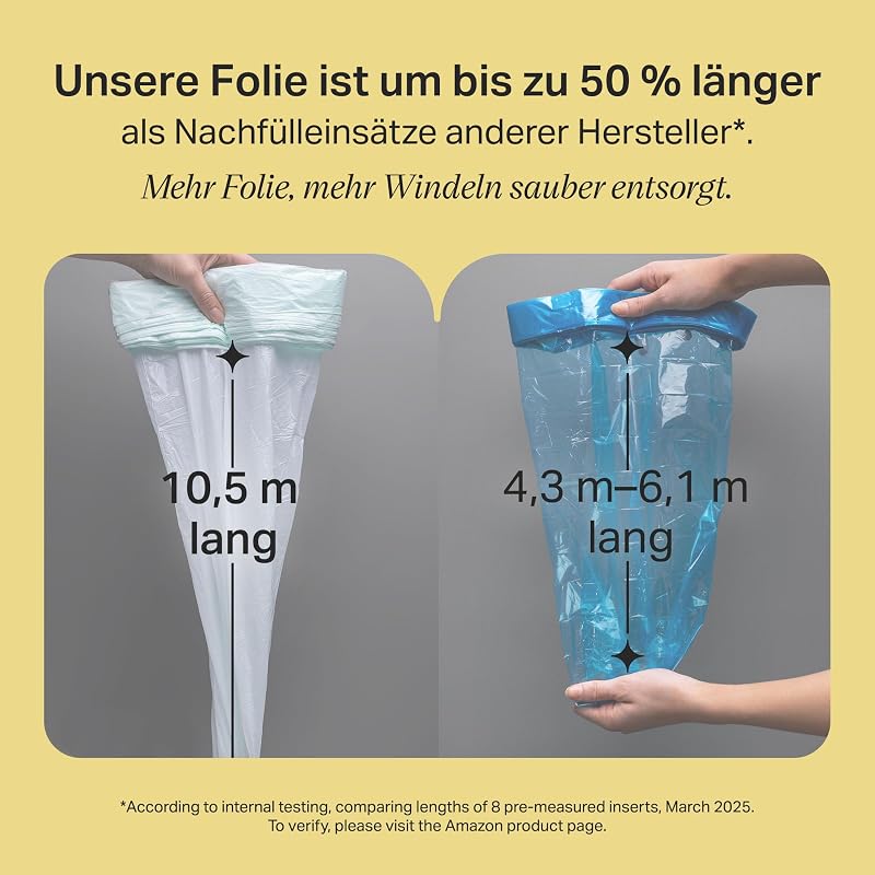 Twist & Click Nachfüllfolie für Windeleimer, 6er-Pack, je 10,5 m, mehrlagige antibakterielle* Folie, passend für Twist & Click Kassette, 6 x 10,5 m