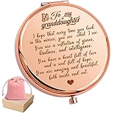 HNLUGF to My Granddaughter - You're Amazing and Beautiful - Pocket Mirror, Granddaughter Engraved Compact Mirror, Family First Mirror Encouragement Gifts from Grandparents (Rose Gold-A)