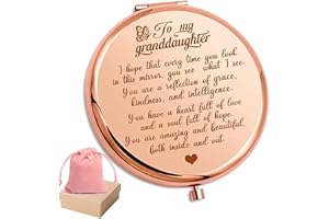 HNLUGF to My Granddaughter - You're Amazing and Beautiful - Pocket Mirror, Granddaughter Engraved Compact Mirror, Family First Mirror Encouragement Gifts from Grandparents (Rose Gold-A)