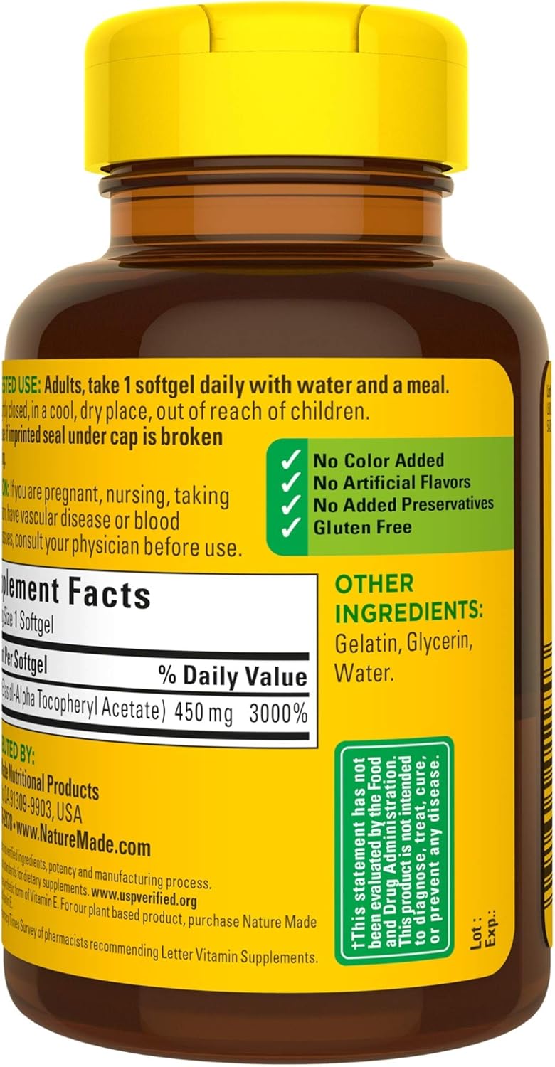 Nature Made Vitamin E 450 mg (1000 IU) dlAlpha Softgels, 60 Count for