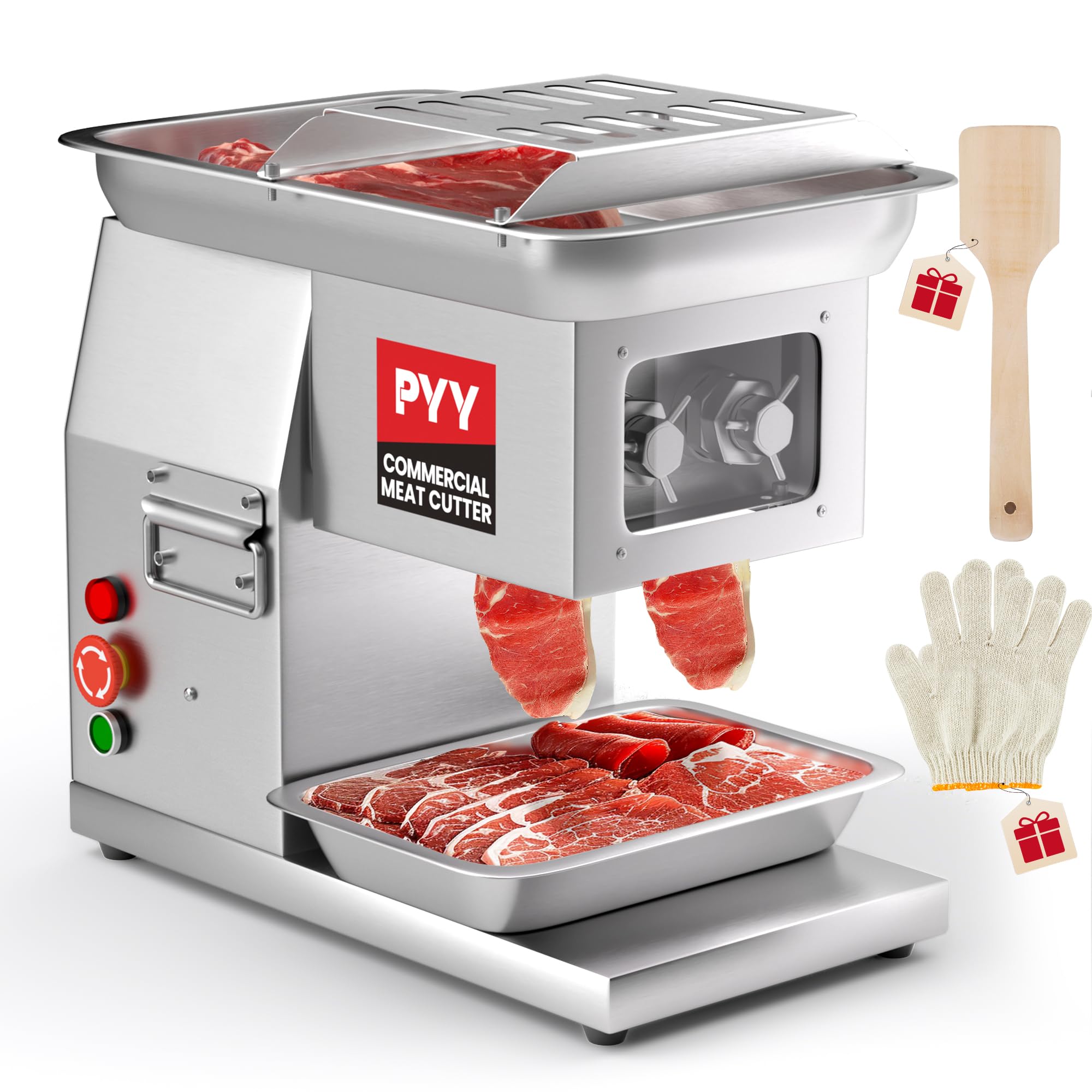 Photo 1 of PYY Commercial Meat Cutter Machine - 550LB/H 800W Electric Meat Cutting Machine, Meat Shredding Machine 3mm Blade Commercial Meat Slicer Stainless Steel for Kitchen Restaurant