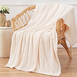 Puncuntex Flannel Fleece Throw Blanket Cream White