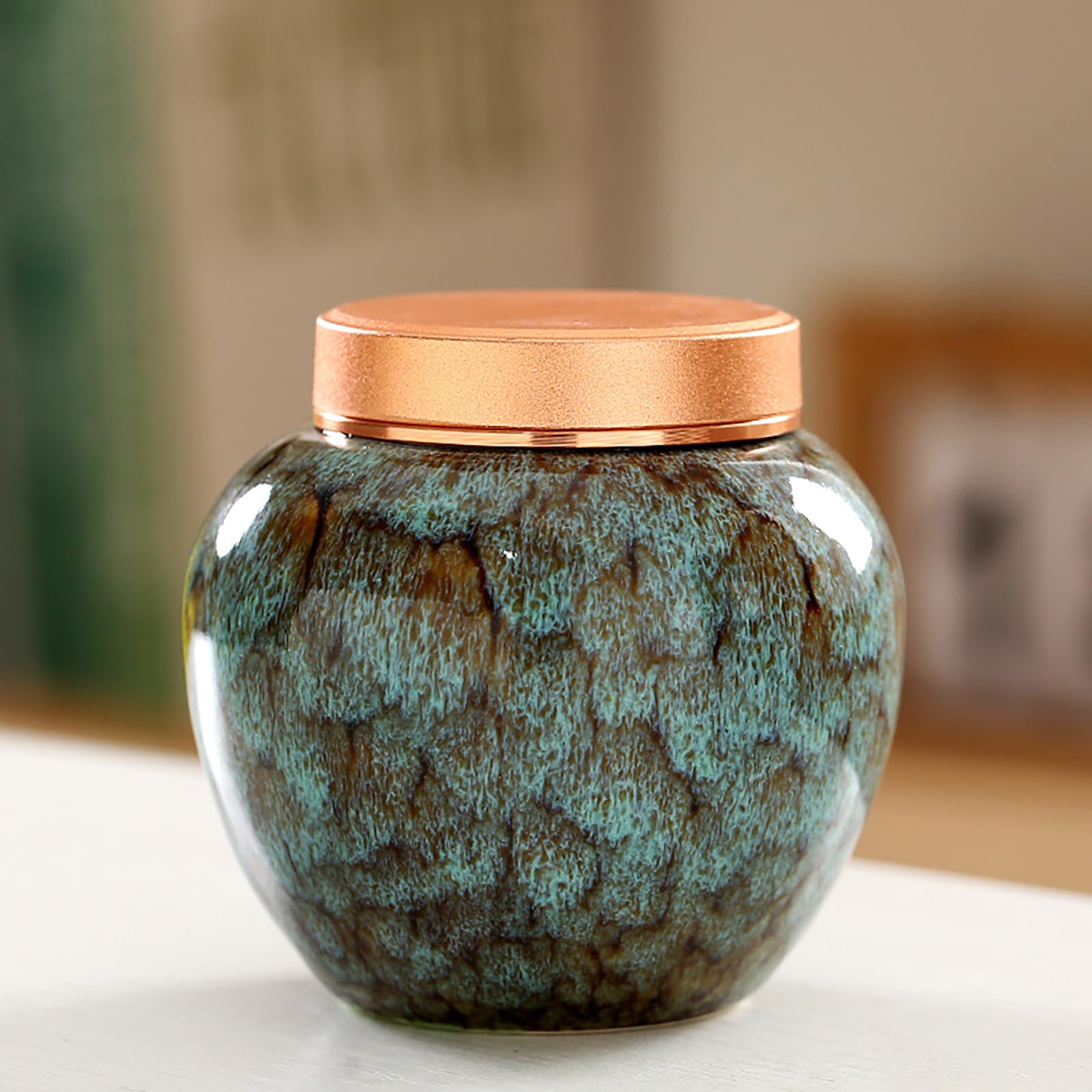 kiss me Storage Jars Coffee Bean Storage Jar Tea Tins Cans Canister Traditional Tea Caddy Sealed Lids Home Kitchen Dining Decoration (Style 2-Green)