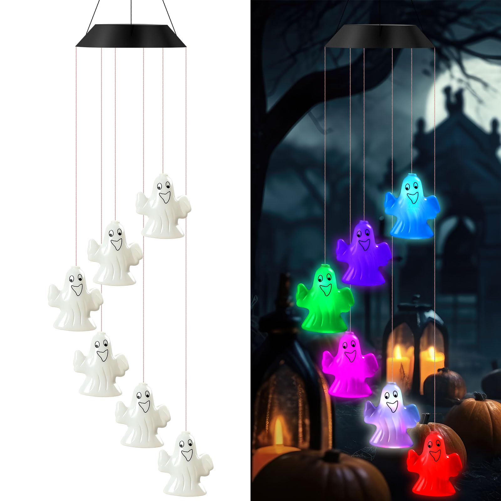Photo 1 of GlikCeil Halloween Solar Wind Chimes 27.5 Inch Halloween Decorations Outside Waterproof Hanging LED for Yard, Porch, Patio, Party, Color Changing Eyeballs Ghost Lights